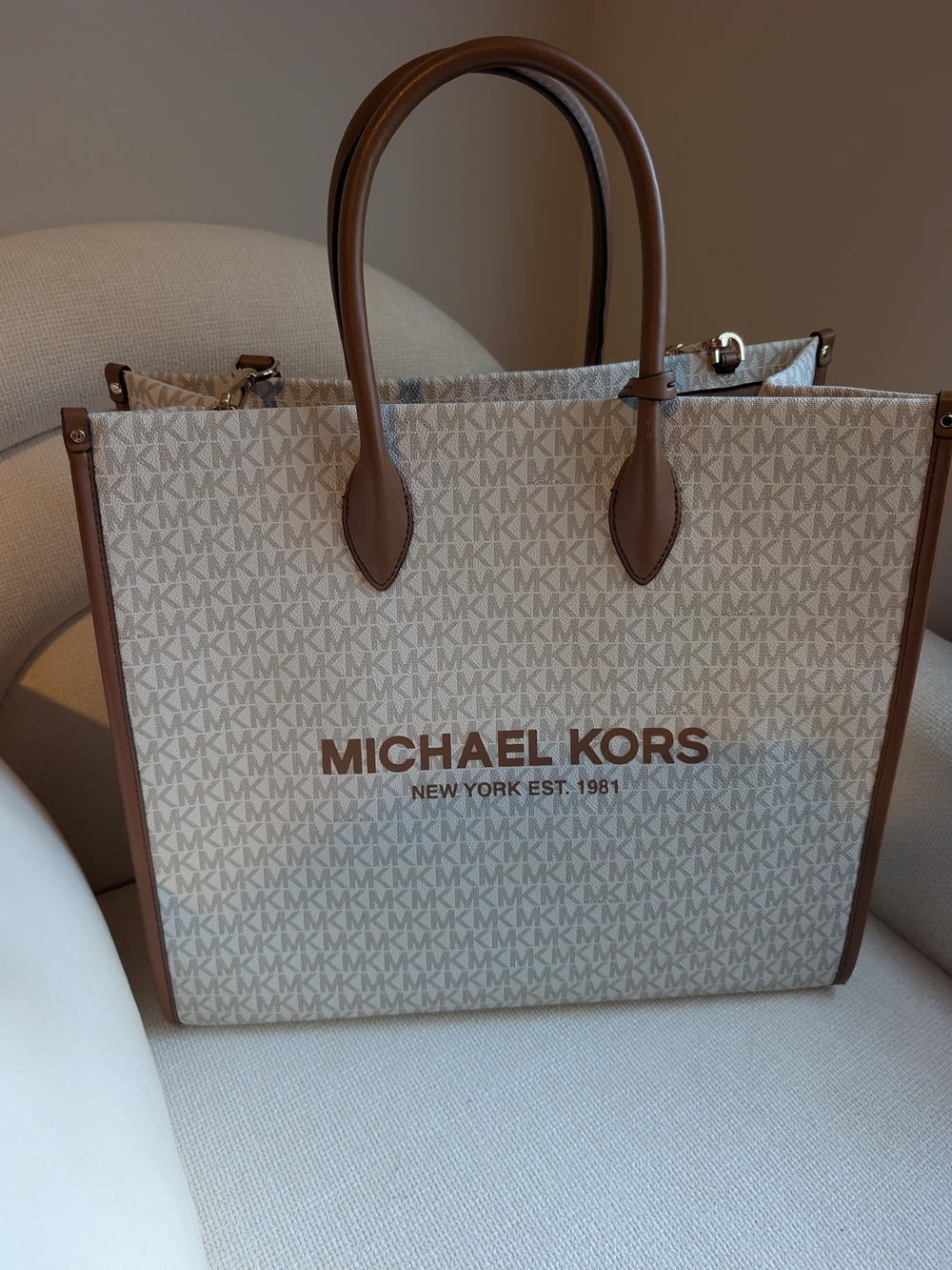 Michael Kors Beige & Brown Signature MK Tote